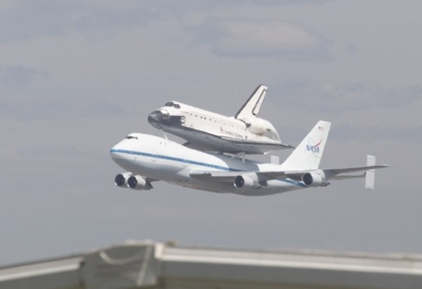 View of the shuttle from Aviation Blvd