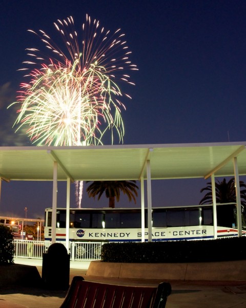 Fireworks above a KSC tour bus Fireworks above a KSC tour bus