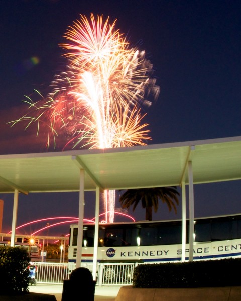 Fireworks above a KSC tour bus Fireworks above a KSC tour bus