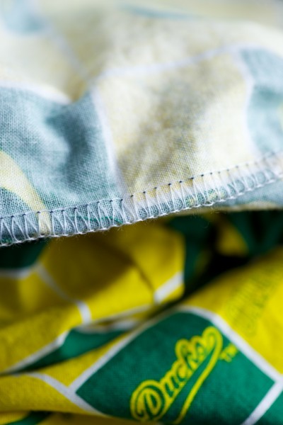 An overlock stitch that I used to make my son some Oregon Ducks pajama shorts