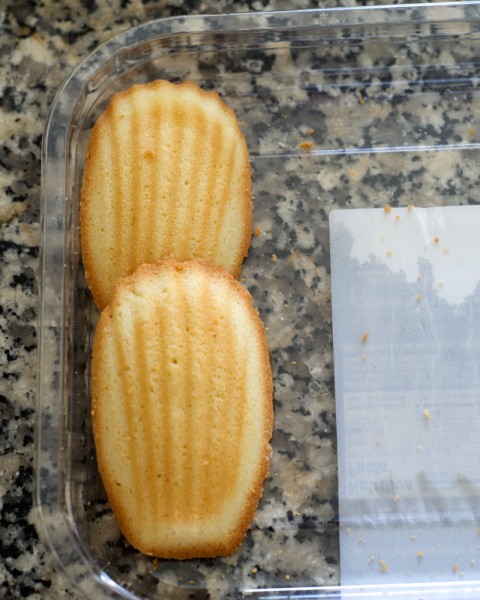 Close-up view of the top of the store-bought Madeleines