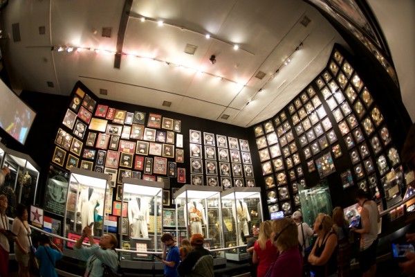 This was Elvis' racquetball court which seemed to house the overflow awards that he received. The main set of awards at Graceland was in the trophy room.
