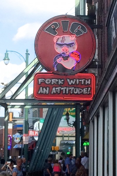 Sign on Beale Street for a BBQ restaurant